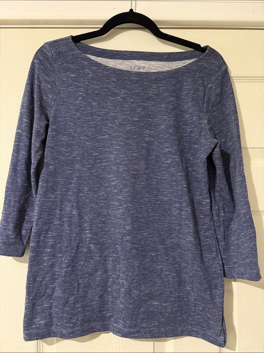 LOFT Heathered Navy Blue Boatneck Long Sleeve Top